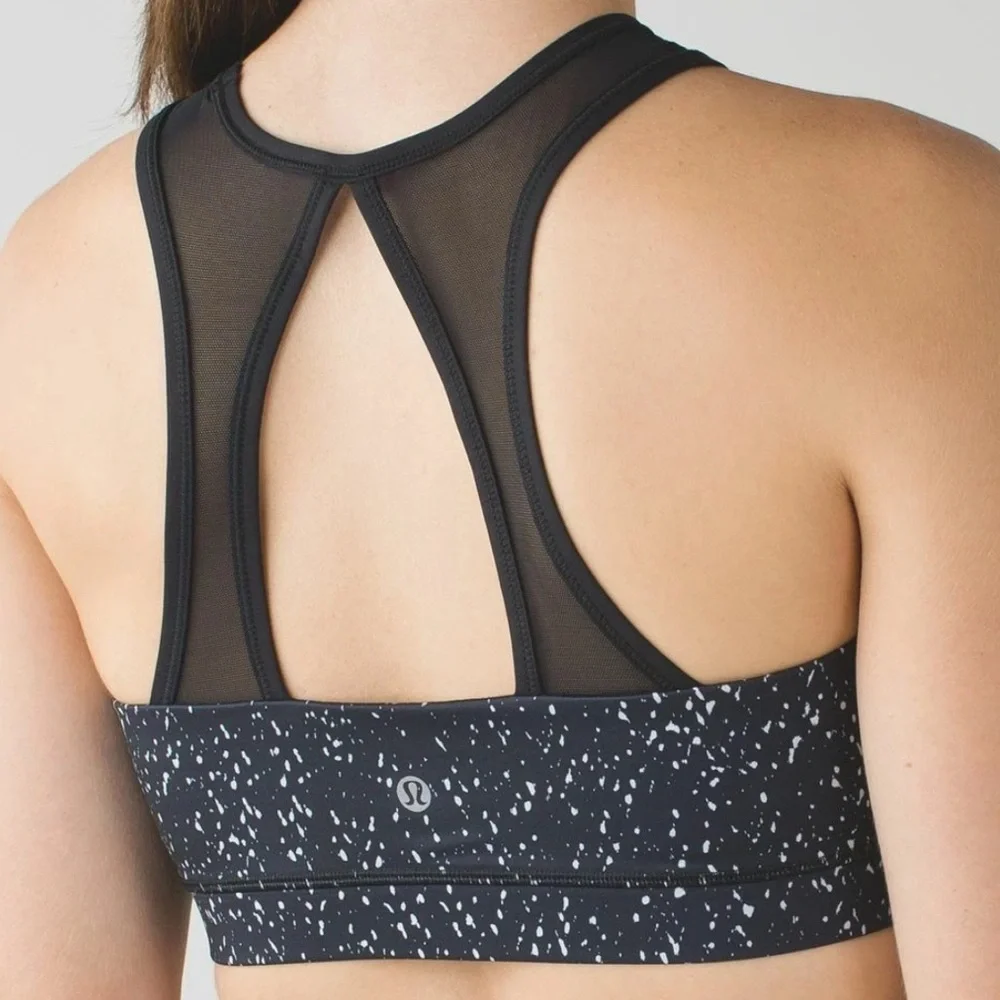 LULULEMON High Neck Mesh Bra SIZE 2 Black white EEUC RACERBACK MESH